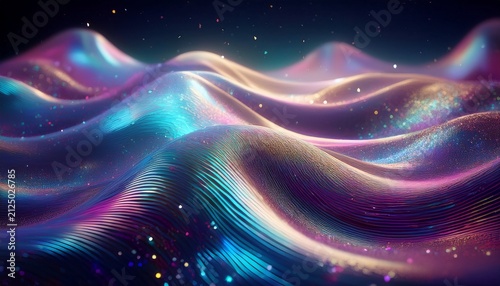 iridescent flowing fabric dunes dusted with glittering particles