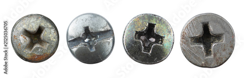 Collection of weathered metal fasteners with oxidized finishes