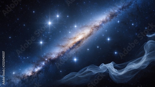 Galactic Spiral with Stars and Nebula Clouds in Deep Space
