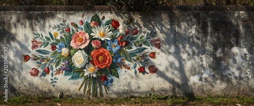 Colorful Floral Mural on a Concrete Wall in Natural Light