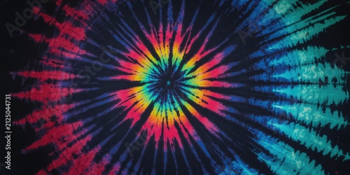 Colorful Tie-Dye Pattern with Radiating Swirls on Dark Background
