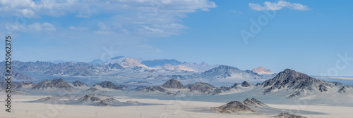 Aerial Panorama Of Rugged Mountain Range In Gobi Desert Landscape