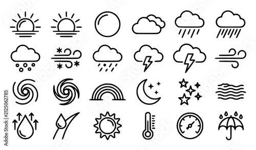 Bild auf Leinwand Set of hand drawn weather icons featuring sun rain clouds lightning wind and var