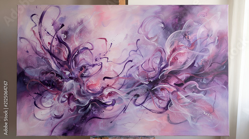 Abstract purple and pink oil painting. Artistic fluid background with expressive brush strokes.