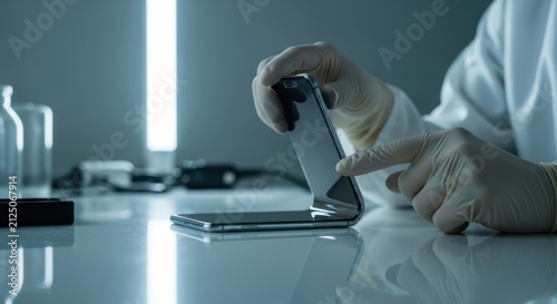 Hand Holding Foldable Smartphone in Modern Lab