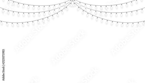 Bild auf Leinwand White string lights hanging on white background for decorative design with sever