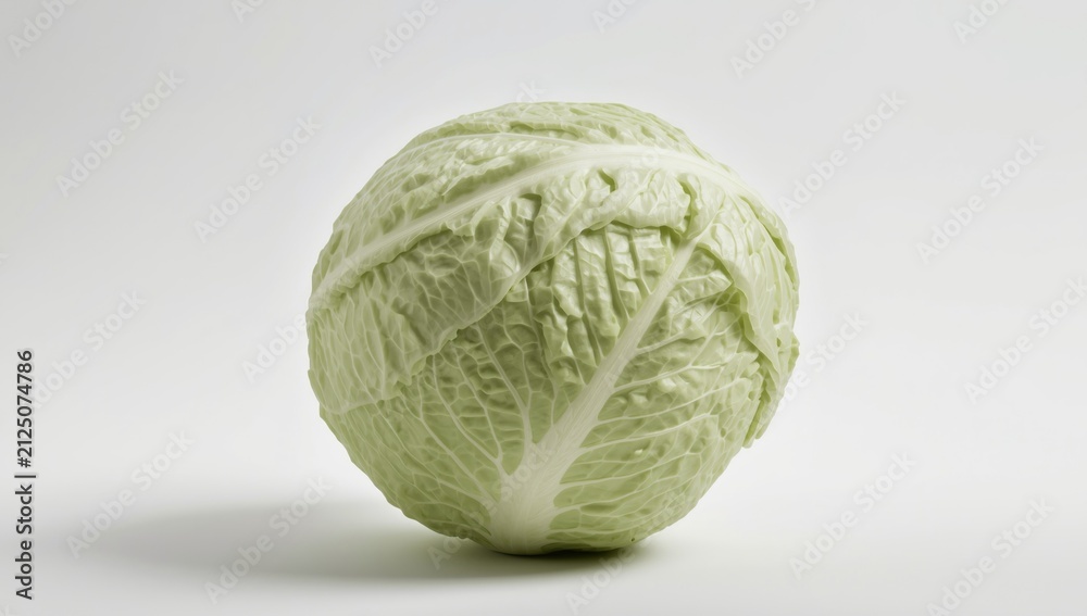 Fototapeta premium Green Cabbage Isolated on White Background with Smooth Texture