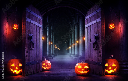 Obraz na płótnie 古城のハロウィーンパーティに誘うエントランス