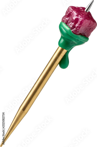 Closeup of skewered meat on stick.