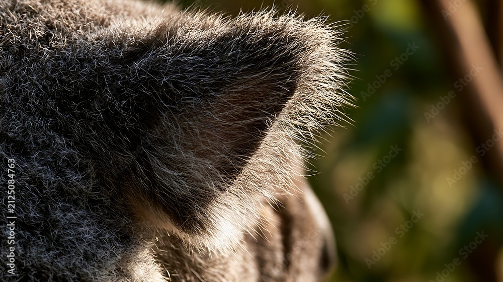 Obraz premium Close up shot of a koala bear ear and fur texture.
