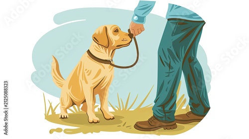 Owner Obedience Training Dog Flat Style Illustration. AI generated