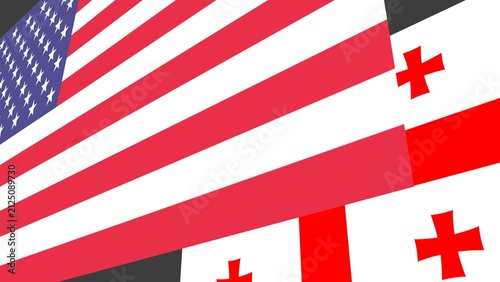 Flags of the USA and Georgia on a gray background. Unity and friendship of peoples. Rendering the image.
