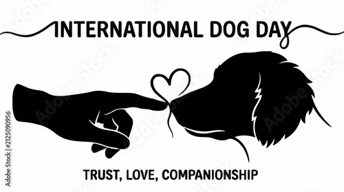 International dog day silhouette of hand and dog nose with heart