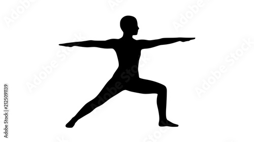 Yoga Warrior II Pose Silhouette Isolated on White Background