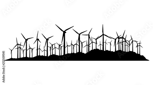 Wind Turbine Farm Silhouette for Renewable Energy Concept