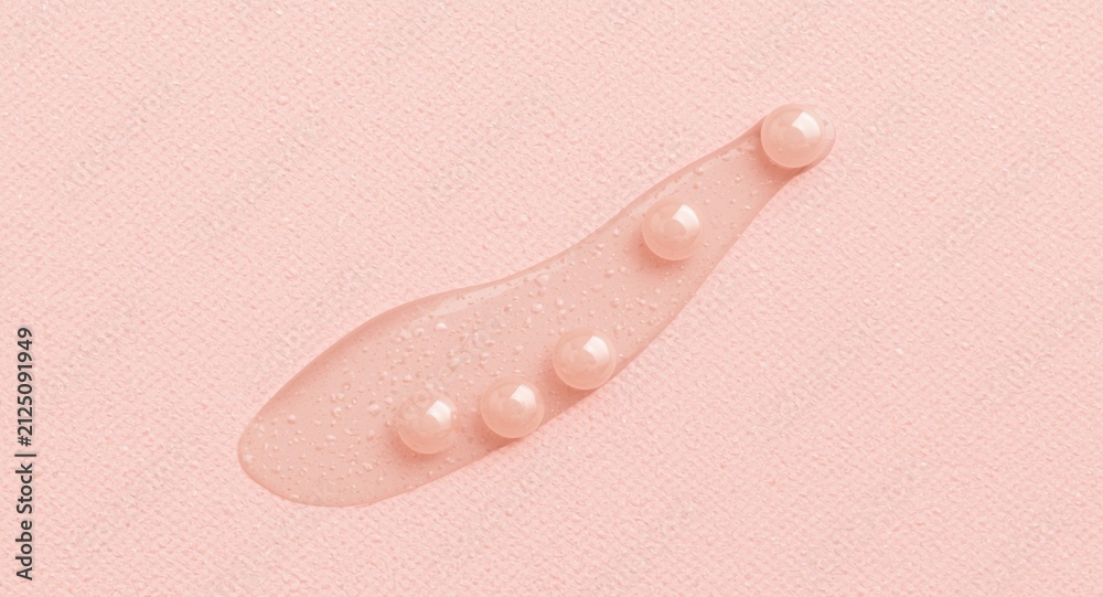 Fototapeta premium Serum Gel Texture with Pearls on Soft Pink Background
