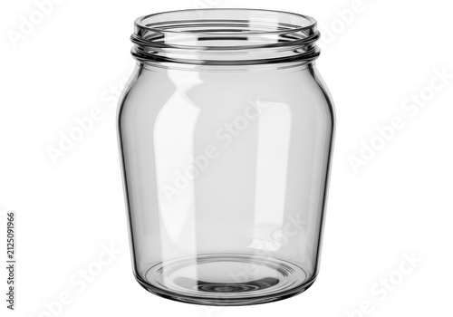 Empty glass jar with lid on table isolated on transparent background