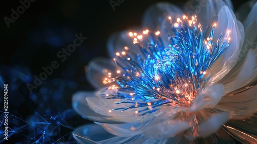 Luminescent flower with intricate glowing strands, science-fantasy aesthetic
