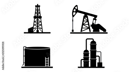 Four oil and gas industry icons set silhouette.