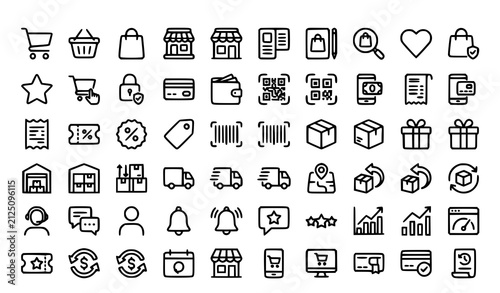 Online Shopping and E Commerce Editable Stroke Outline Icons Set for Web Mobile and Marketplace Vector