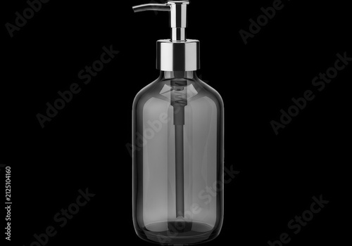Amber glass soap dispenser with pump isolated on transparent background