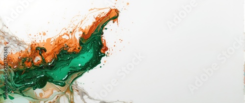 Colorful Abstract Fluid Art with Green and Orange Swirls on White Background