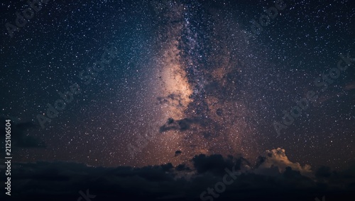 Milky Way Galaxy Illuminating Night Sky with Clouds and Stars