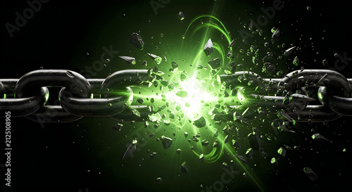 Green energy explosion breaking heavy chain links