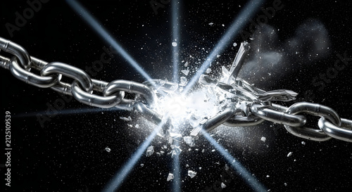 Breaking chain links with bright explosion effect