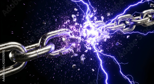 Broken chain being struck by lightning explosion