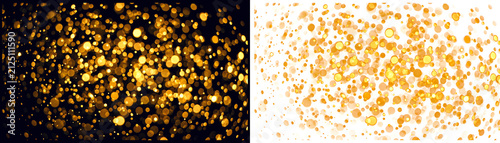 Gold Glitter Bokeh Background Design Element. Shiny Yellow Sparkle Effect. New Year Party Invitation Vector Texture. Luxury Holiday Decoration Template. Golden Tinsel Shine Dust