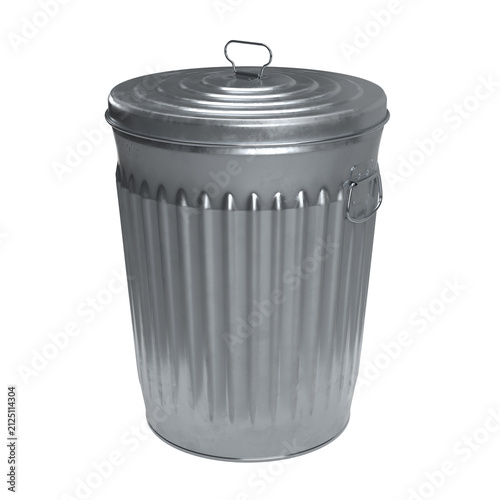 Metallic Trash Can with Lid Isolated
