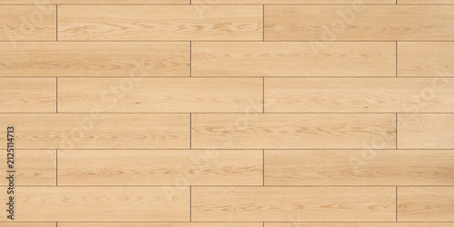 Fotografie Natural beige wood flooring staggered planks texture seamless background
