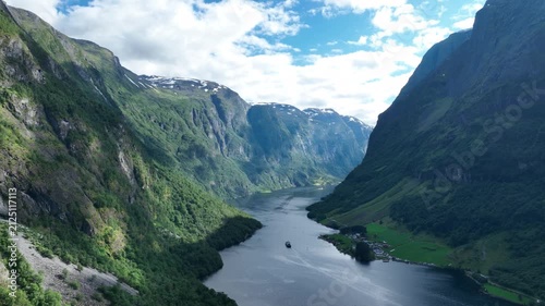 Aerial view of Nærøyfjord, massive fjord landscape in Norway