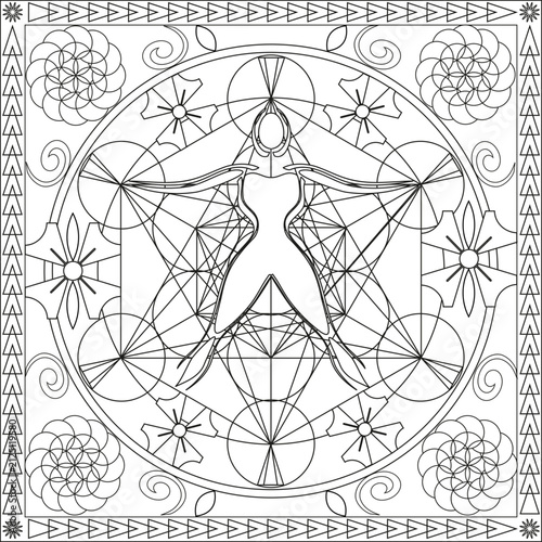 Page Coloriage pour Adultes Livre Design Motif Figure Corps Symbole Fleur de Vie Métatron Vecteur Illustration