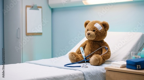 Sick Teddy Bear in Hospital