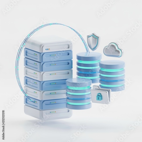 Plakat Data storage server concept. Cloud computing and digital security infrastructure.