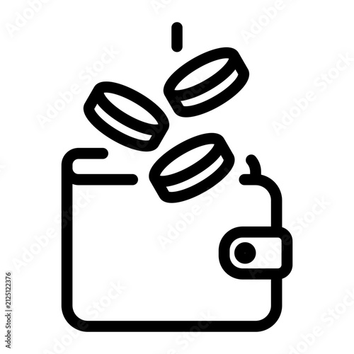 Money coins falling into wallet high quality creative design icon line style