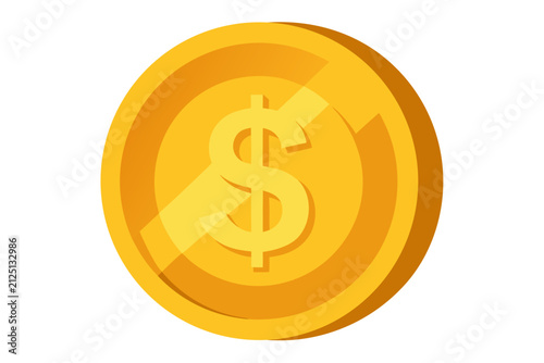 Gold dollar coin icon with 3D shine effect. Premium currency symbol vector for finance and business design projects.