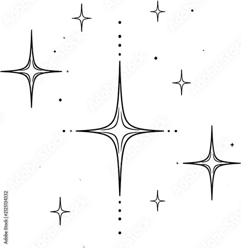 Sparkles stars twinkle decoration hand drawn black line art illustration