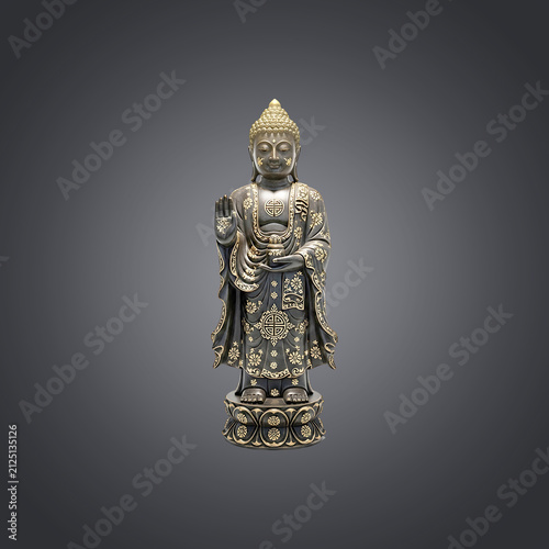 Ancient stone buddha statue with intricate carvings and serene expression