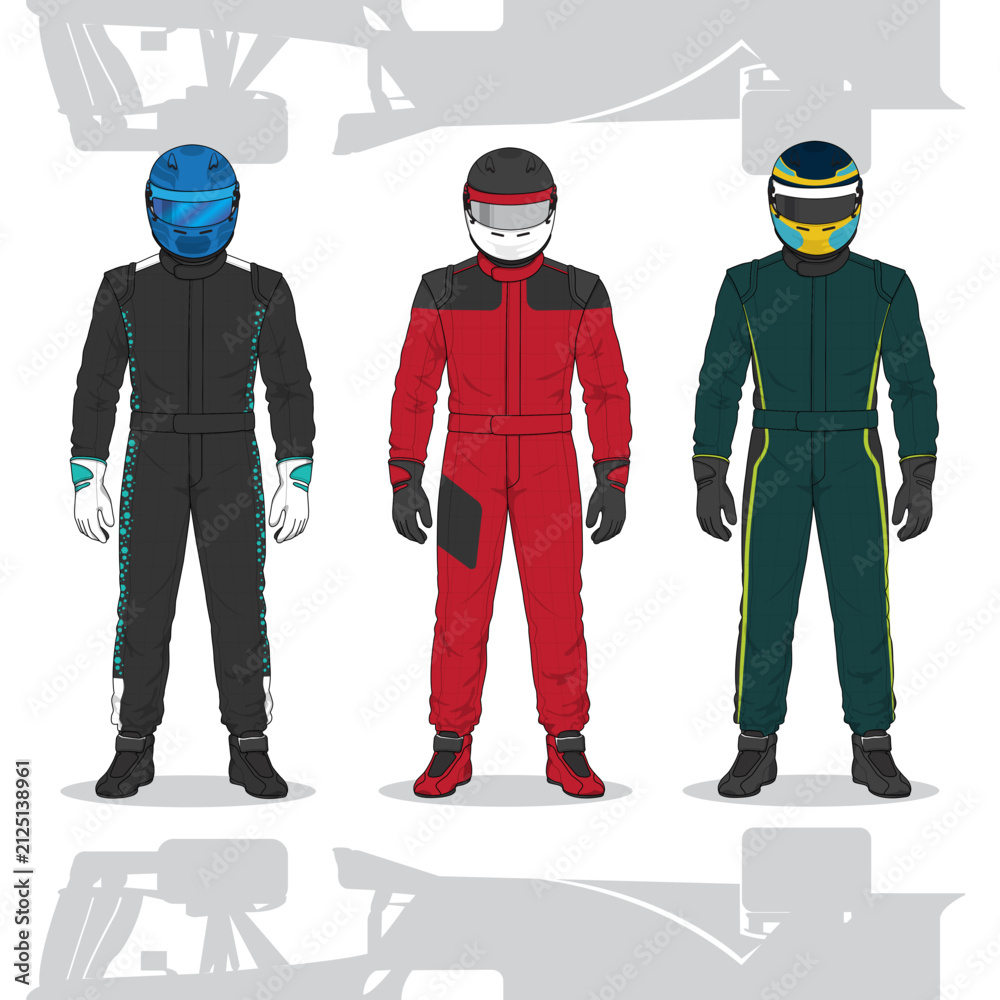 Obraz premium Racing Drivers in Full Gear Illustration Set