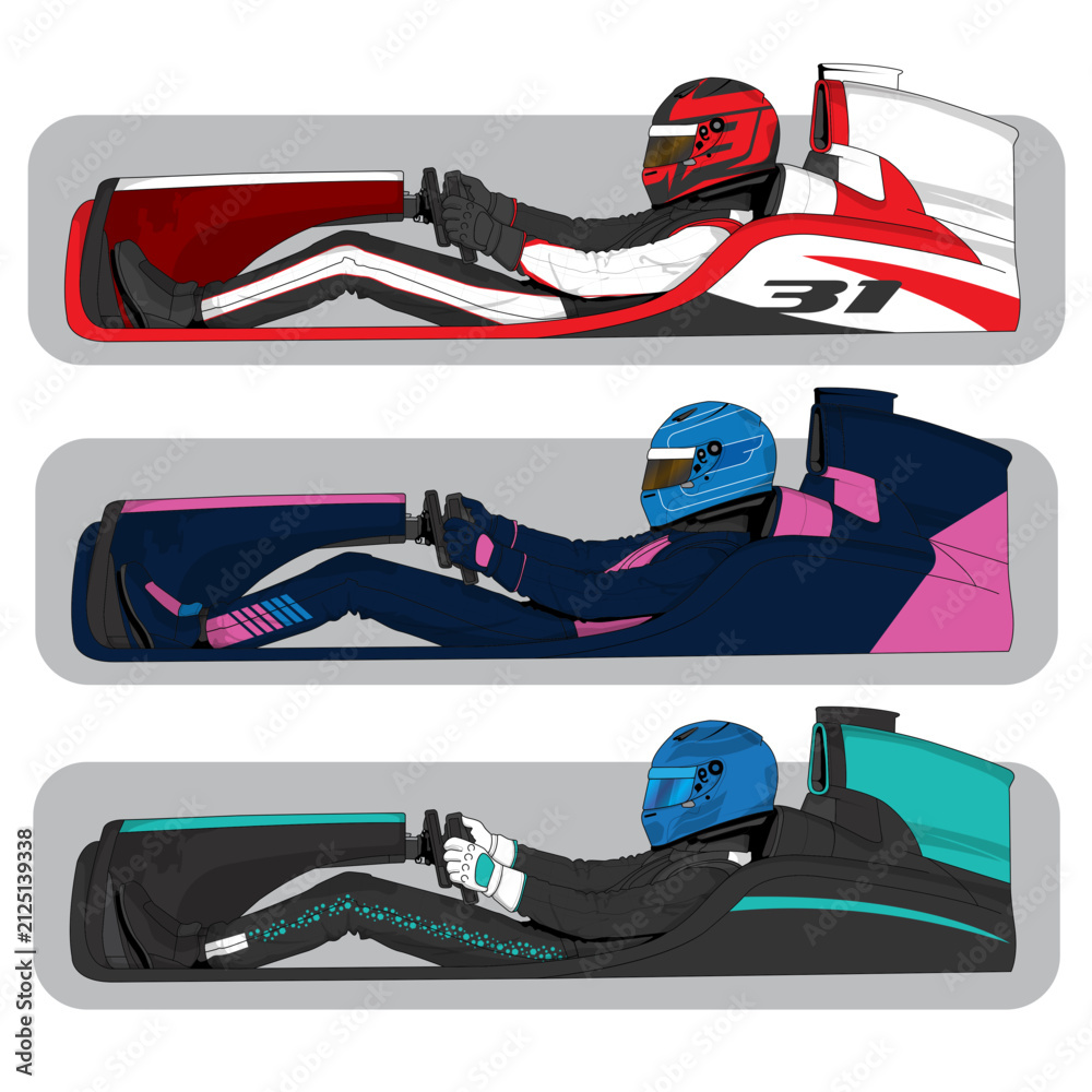 Fototapeta premium Go-Kart Driver Color Variants Illustration Set