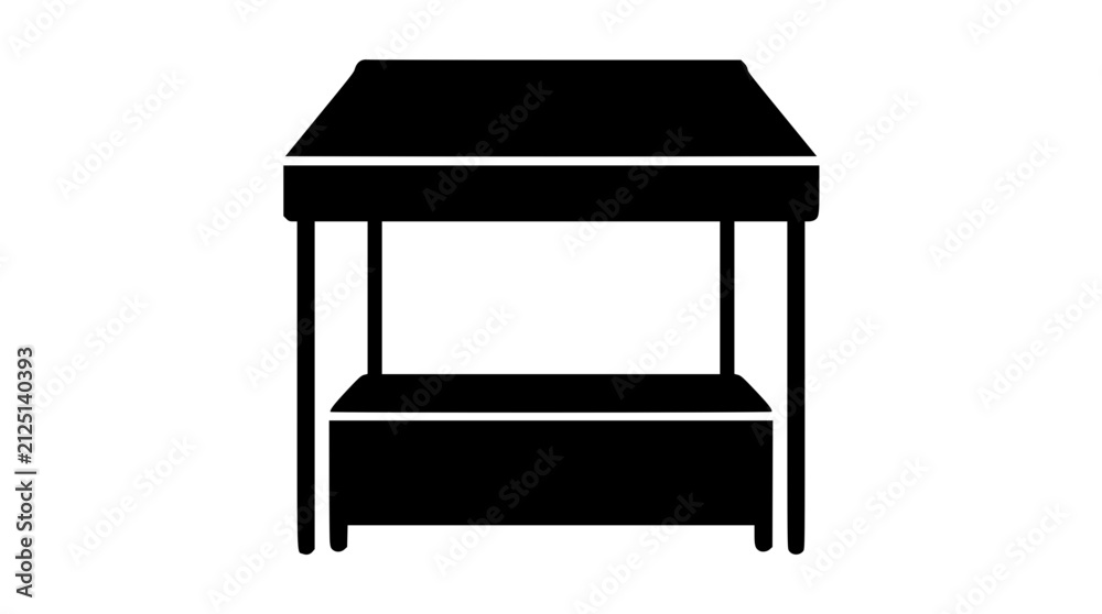 Fototapeta premium Industrial workbench silhouette icon with lower shelf isolated on white