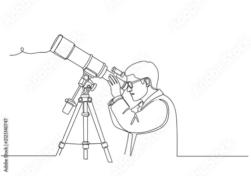 Astronomer observing night sky through professional telescope