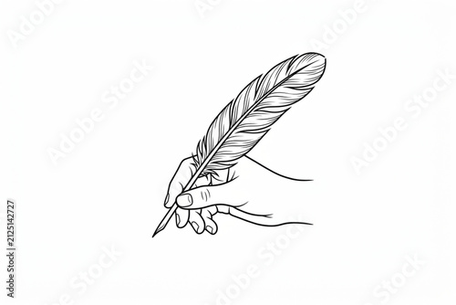 Foto Hand Writing with Feather Quill Pen Illustration