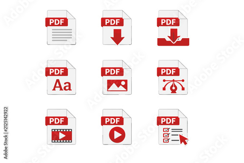 Collection of PDF File Icons on Black Background in Various Formats and Colors