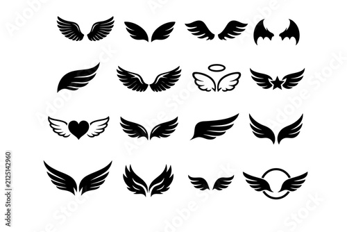 Collection of Various Wing Designs in Black and White on a Minimalist Background