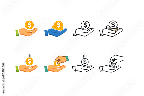 Colorful Hand Illustrations Depicting Various Money Transactions Against a Clean Background