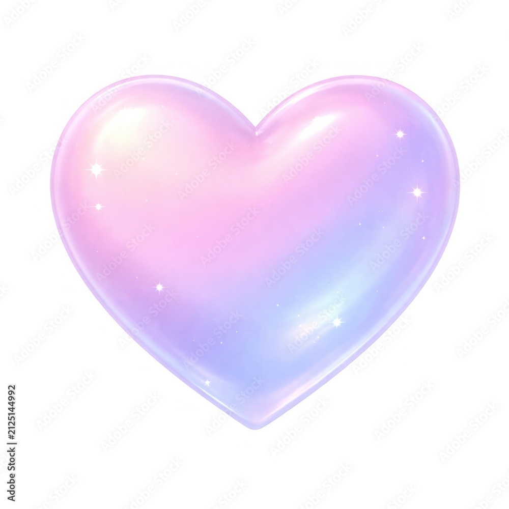 Fototapeta premium Glossy pastel heart with a gradient of pink, purple, and blue hues.